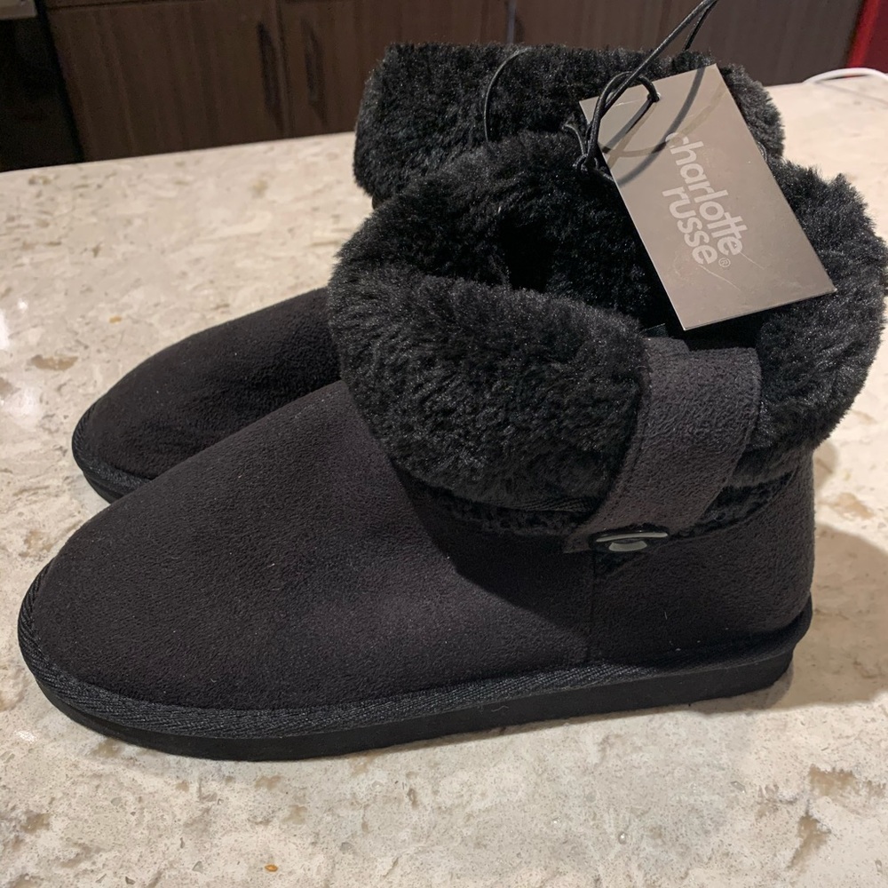 NWT Charlotte Russe fuzzy black boots